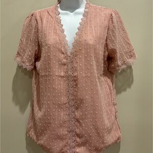 2 Piece Short sleeve Dusty Pink Polka dot V-neck Top, sz XL